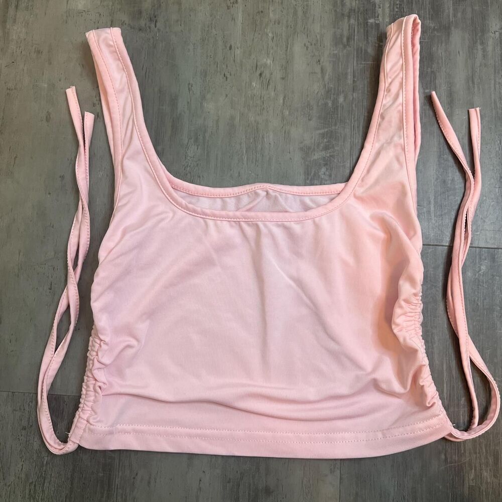 Cropped Adjustable Tie Tank Top Pink Size Small